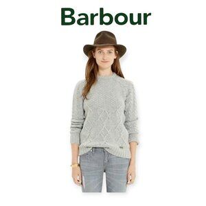 Barbour Ursula Grey 100 Percent Lambswool British Heritage Knit Sweater Size 14